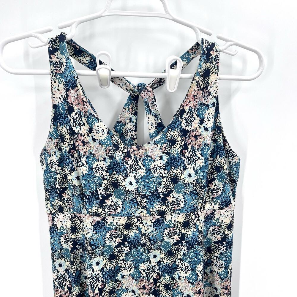 Patagonia Magnolia Spring Blue Black Floral Twist Back Dress Womens Large - Picture 3 of 8